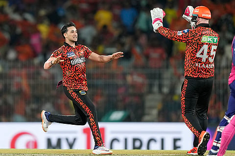 Abhishek Sharma celebrates Shimron Hetmyer's wicket